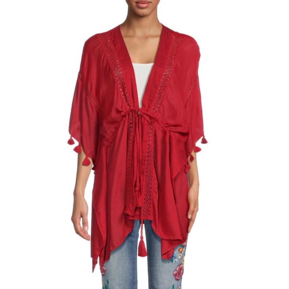 Vince Camuto Lace Trim Caftan, Ruana, Kimono, Cover-Up, Topper, Duster